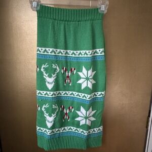 Dog Christmas Sweater Green Knit Size XXL Candy Cane Star Holiday Time For Joy